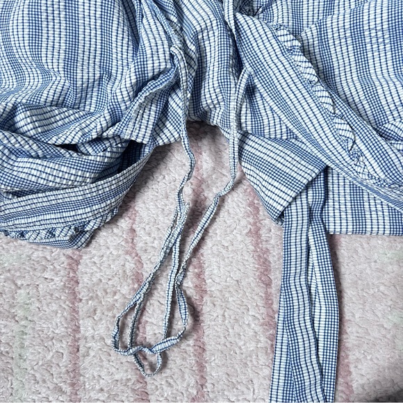 Eileen West Blue Off White Plaid Stripe Robe 3/4 Sleeves Size Small Medium - Picture 12 of 15